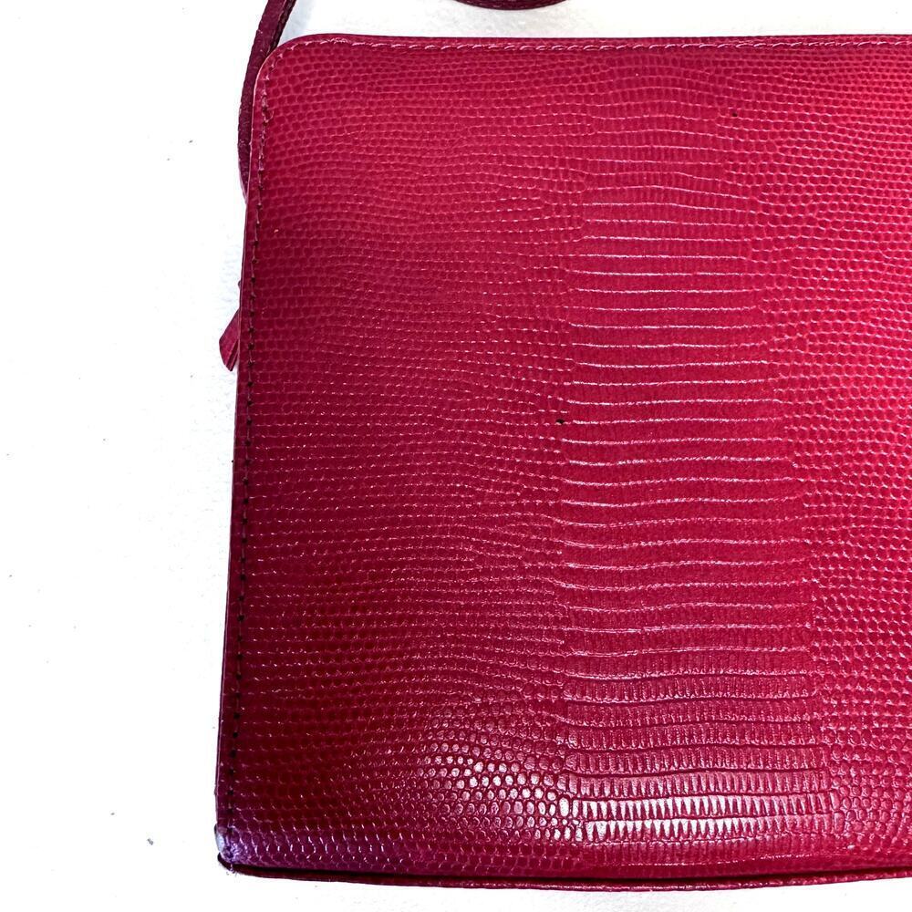 VTG Red Leather Croc-Embossed Talbots Square Shoulder Bag Purse Cross Body - Picture 2 of 6
